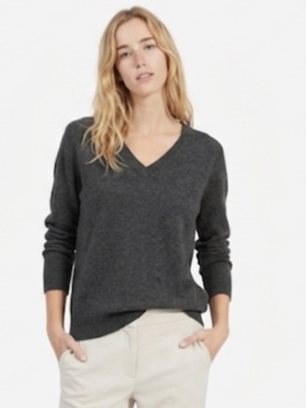 Everlane The Cashmere V-Neck Sweater Dark Marled Grey Size Small